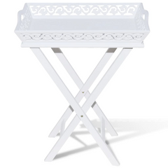 White Side Table with Detachable Tray - Stylish & Versatile Furniture