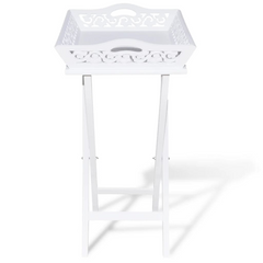 White Side Table with Detachable Tray - Stylish & Versatile Furniture