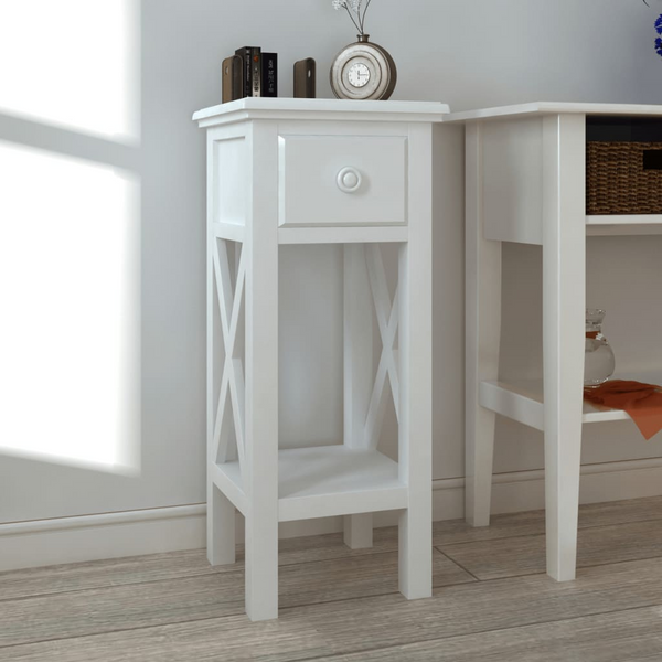 White Side Table with Drawer – Stylish & Functional Home Storage