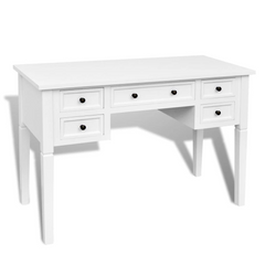 White Writing Desk with 5 Drawers - Elegant and Functional