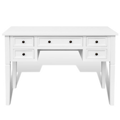 White Writing Desk with 5 Drawers - Elegant and Functional