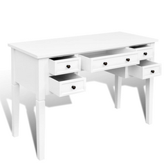 White Writing Desk with 5 Drawers - Elegant and Functional