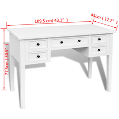 White Writing Desk with 5 Drawers - Elegant and Functional