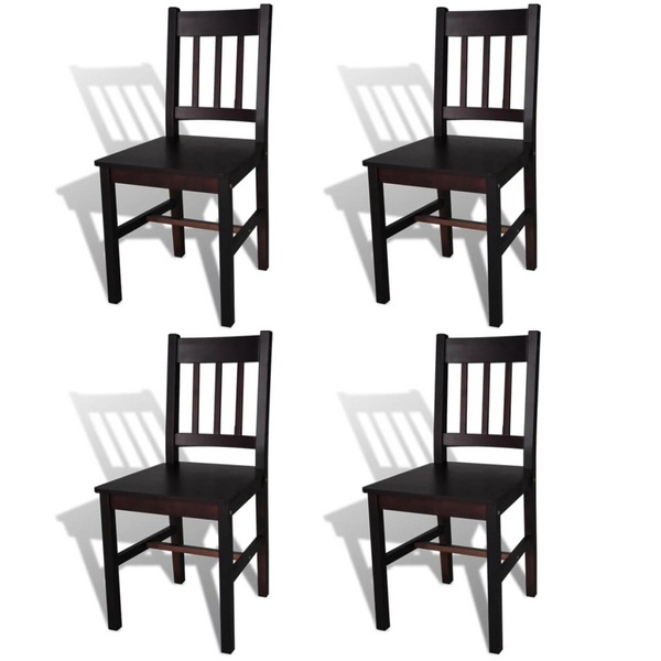 Dark Brown Pinewood Dining Chairs - Set of 4