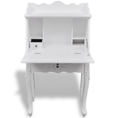 Elegant Wooden French Secretary Desk with Ample Storage – White Finish