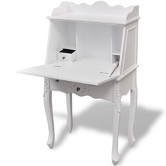 Elegant Wooden French Secretary Desk with Ample Storage – White Finish