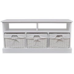 Storage Bench Aarau White with 3 Woven Baskets - Stylish & Functional Furniture for Any Room