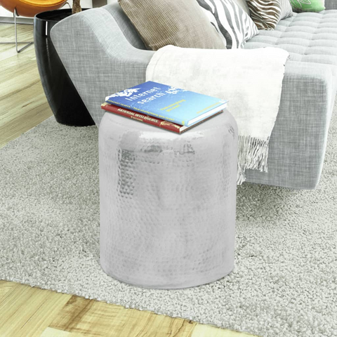 Hammered Aluminium Stool/Side Table in Silver - Stylish & Durable