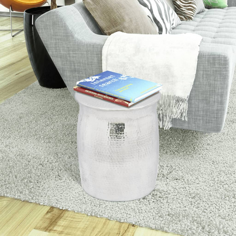 Hammered Aluminium Stool, Side Table - Stylish & Durable Silver Furniture Piece