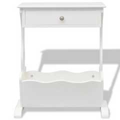 Stylish White Magazine Rack - Elegant Storage Solution with Drawer