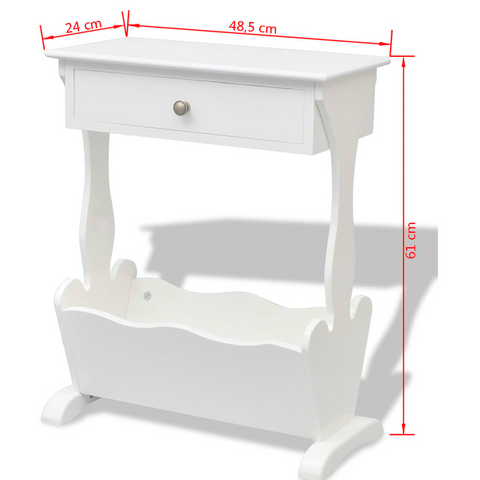 Stylish White Magazine Rack - Elegant Storage Solution with Drawer