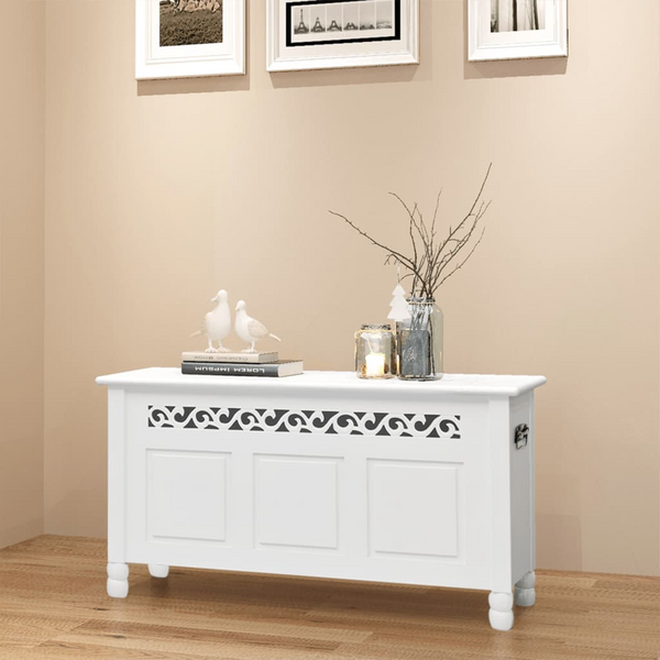 Baroque Style Storage Bench - MDF Wood, White - Versatile Storage Solution