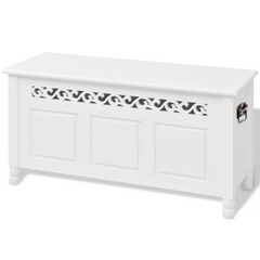 Baroque Style Storage Bench - MDF Wood, White - Versatile Storage Solution