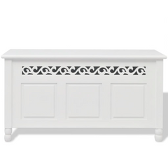 Baroque Style Storage Bench - MDF Wood, White - Versatile Storage Solution