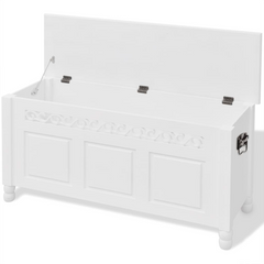 Baroque Style Storage Bench - MDF Wood, White - Versatile Storage Solution