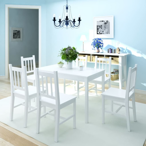 Seven Piece Dining Set Pinewood White - Elegant, Durable, and Easy to Assemble