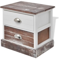 Bedside Cabinet in Classic French Country Style - Brown and White - 2 Drawers, Perfect for Bedroom, Living Room, or Lounge