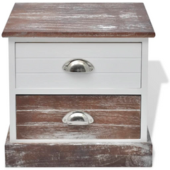 Bedside Cabinet in Classic French Country Style - Brown and White - 2 Drawers, Perfect for Bedroom, Living Room, or Lounge