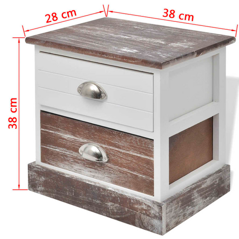 Bedside Cabinet in Classic French Country Style - Brown and White - 2 Drawers, Perfect for Bedroom, Living Room, or Lounge