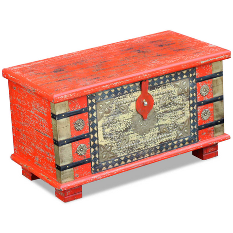 Storage Chest Red Mango Wood 80x40x45 cm - Antique-Style Wooden Chest