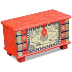 Storage Chest Red Mango Wood 80x40x45 cm - Antique-Style Wooden Chest