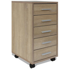 Oak Office Drawer Unit with Castors and 5 Spacious Drawers for Modern Storage Solution