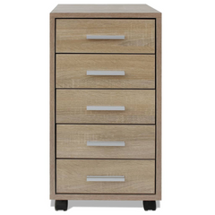 Oak Office Drawer Unit with Castors and 5 Spacious Drawers for Modern Storage Solution