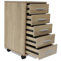 Oak Office Drawer Unit with Castors and 5 Spacious Drawers for Modern Storage Solution