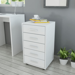 Modern Office Drawer Unit with Castors - 5 Drawers, White - Stylish & Durable Storage Solution