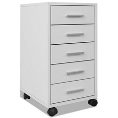 Modern Office Drawer Unit with Castors - 5 Drawers, White - Stylish & Durable Storage Solution