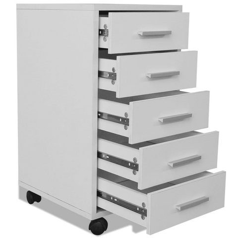 Modern Office Drawer Unit with Castors - 5 Drawers, White - Stylish & Durable Storage Solution