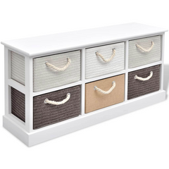 Storage Bench 6 Drawers Wood - Rustic Charm for Organized Living Spaces