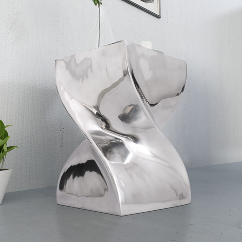 Twisted Aluminium Stool/Side Table - Modern Silver Design