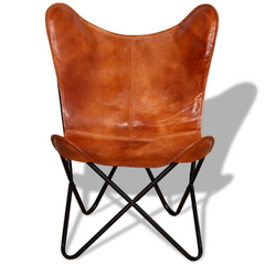 Vintage Brown Real Leather Butterfly Chair - Ergonomic & Stylish Seating