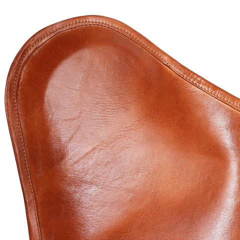 Brown Vintage Style Real Leather Butterfly Chair - Stylish Seating closeup of leather detail