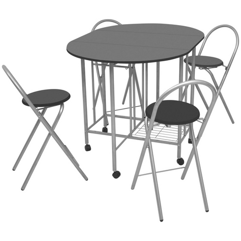 Five Piece Folding Dining Set MDF Black - Space-Saving Dining Solution