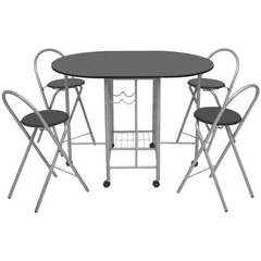 Five Piece Folding Dining Set MDF Black - Space-Saving Dining Solution