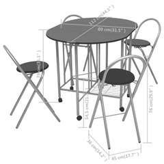 Five Piece Folding Dining Set MDF Black - Space-Saving Dining Solution