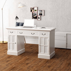 Elegant Double Pedestal Desk, White 140x48x80 cm - Stylish & Functional Workstation