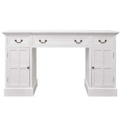 Elegant Double Pedestal Desk, White 140x48x80 cm - Stylish & Functional Workstation