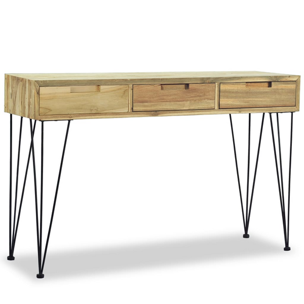 Solid Teak Console Table 120x35x76 cm with 3 Drawers and Iron Legs - Rustic Chic Design