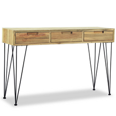 Solid Teak Console Table 120x35x76 cm with 3 Drawers and Iron Legs - Rustic Chic Design