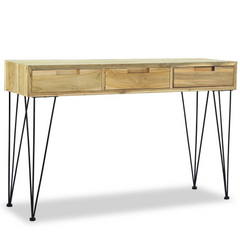 Solid Teak Console Table 120x35x76 cm with 3 Drawers and Iron Legs - Rustic Chic Design