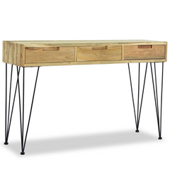 Solid Teak Console Table 120x35x76 cm with 3 Drawers and Iron Legs - Rustic Chic Design