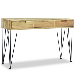 Solid Teak Console Table 120x35x76 cm with 3 Drawers and Iron Legs - Rustic Chic Design