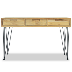 Solid Teak Console Table 120x35x76 cm with 3 Drawers and Iron Legs - Rustic Chic Design