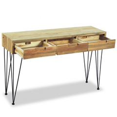 Solid Teak Console Table 120x35x76 cm with 3 Drawers and Iron Legs - Rustic Chic Design