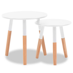 White Solid Pinewood Side Table Set - 2 Pieces, Modern Scandinavian Design, Easy Assembly