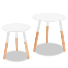 White Solid Pinewood Side Table Set - 2 Pieces, Modern Scandinavian Design, Easy Assembly