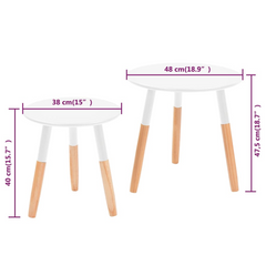 White Solid Pinewood Side Table Set - 2 Pieces, Modern Scandinavian Design, Easy Assembly